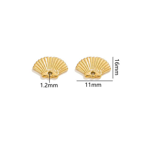 2 個 真空メッキ 304ステンレス鋼 海ジュエリー チャーム シェル 18Kゴールドメッキ 3D 16mm x 11mm、 の画像