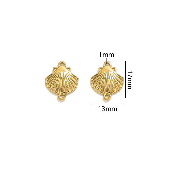 2 個 真空メッキ 304ステンレス鋼 海ジュエリー チャーム シェル 18Kゴールドメッキ 3D 17mm x 13mm、 の画像