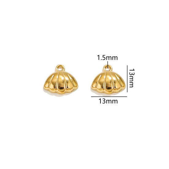 2 個 真空メッキ 304ステンレス鋼 海ジュエリー チャーム シェル 18Kゴールドメッキ 3D 13mm x 13mm、 の画像