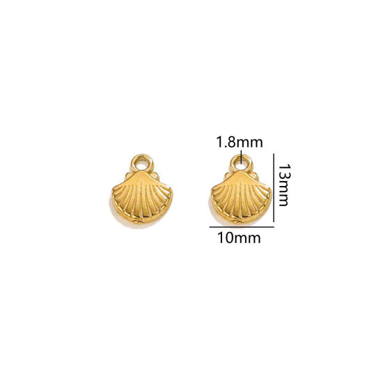 5 個 真空メッキ 304ステンレス鋼 海ジュエリー チャーム シェル 18Kゴールドメッキ 3D 13mm x 10mm、 の画像