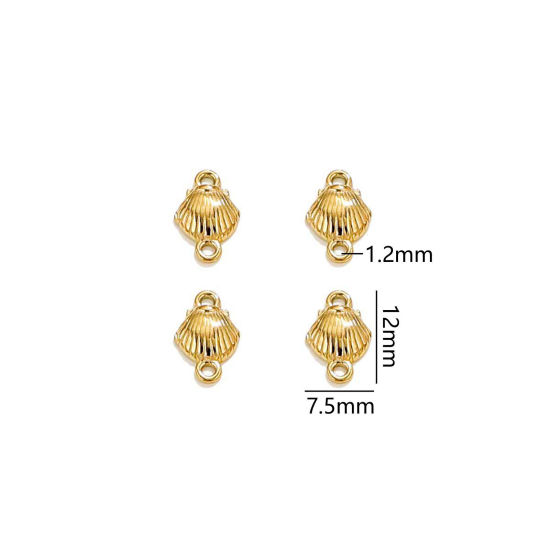 5 個 真空メッキ 304ステンレス鋼 海ジュエリー チャーム シェル 18Kゴールドメッキ 3D 12mm x 7.5mm、 の画像