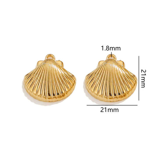 2 個 真空メッキ 304ステンレス鋼 海ジュエリー チャーム シェル 18Kゴールドメッキ 3D 21mm x 21mm、 の画像
