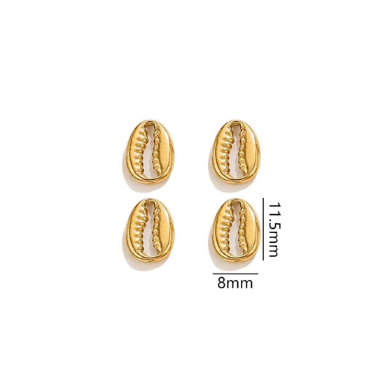 2 個 真空メッキ 304ステンレス鋼 海ジュエリー チャーム ハナマルユキ 18Kゴールドメッキ 3D 11.5mm x 8mm、 の画像