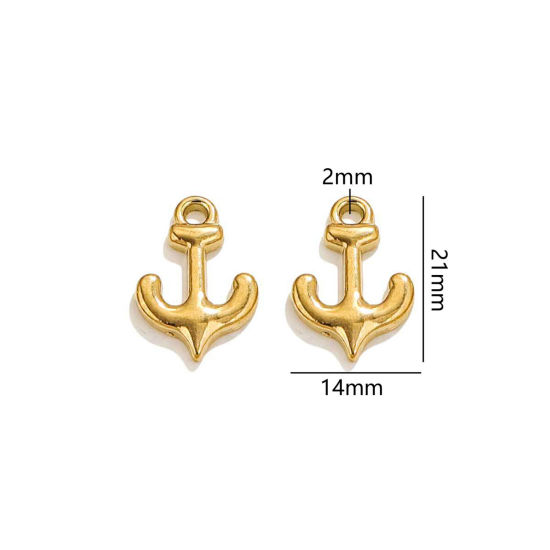 2 個 真空メッキ 304ステンレス鋼 海ジュエリー チャーム アンカー 18Kゴールドメッキ 21mm x 14mm、 の画像