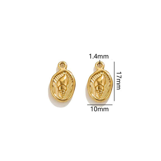 2 個 真空メッキ 304ステンレス鋼 海ジュエリー チャーム 楕円形 18Kゴールドメッキ 巻き貝 17mm x 10mm、 の画像