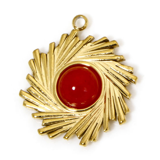 Изображение 1 ШТ вакуумное покрытие 304 Нержавеющая Сталь & Камень Богемный стиль Подвески Спираль Позолоченный Красный Круглые 20мм x 17.5мм