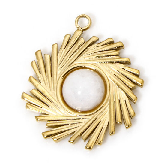 Изображение 1 ШТ вакуумное покрытие 304 Нержавеющая Сталь & Камень Богемный стиль Подвески Спираль Позолоченный Белый Круглые 20мм x 17.5мм