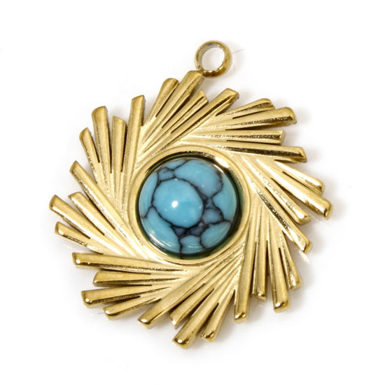 Изображение 1 ШТ вакуумное покрытие 304 Нержавеющая Сталь & Камень Богемный стиль Подвески Спираль Позолоченный Синий Круглые 20мм x 17.5мм