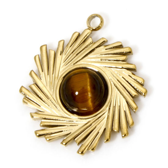 Изображение 1 ШТ вакуумное покрытие 304 Нержавеющая Сталь & Камень Богемный стиль Подвески Спираль Позолоченный Коричневый Круглые 20мм x 17.5мм