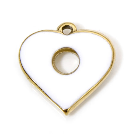 Image de 1 Pièce Breloques en 304 Acier Inoxydable Placage sous Vide La Saint Valentin Cœur Doré Blanc Anneau Émail 19mm x 18.5mm
