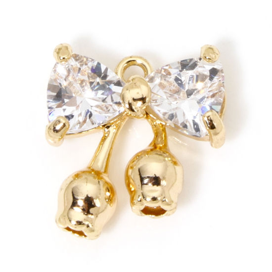 Image de 1 Pièce Breloques Vêtements en Laiton & Verre Respectueux de la Nature Nœuds Papillon Plaqué Or Véritable 18K Transparent 14mm x 13mm