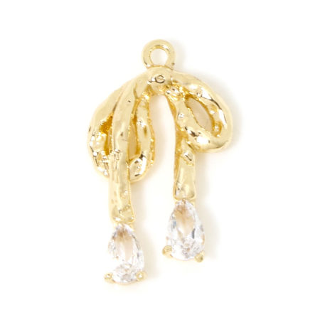 Picture of 1 Piece Eco-friendly Brass Clothes Charms 18K Real Gold Plated Bowknot Clear Rhinestone 20mm x 12mm