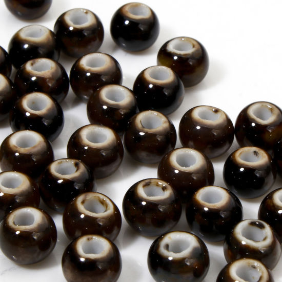 Picture of 100 PCs Ceramic Beads For DIY Jewelry Making Round Coffee About 6mm Dia, Hole: Approx 2.2mm