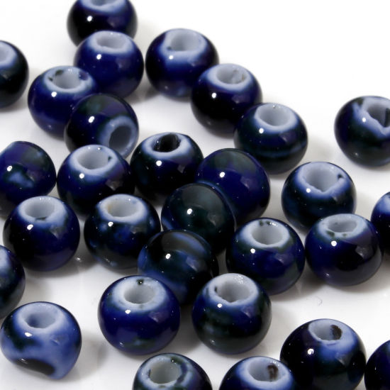 Picture of 100 PCs Ceramic Beads For DIY Jewelry Making Round Dark Blue About 6mm Dia, Hole: Approx 2.2mm