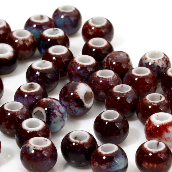 Picture of 100 PCs Ceramic Beads For DIY Jewelry Making Round Wine Red About 6mm Dia, Hole: Approx 2.2mm