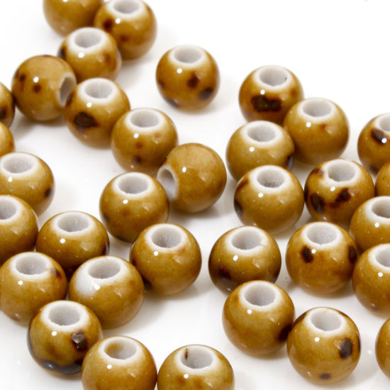 Picture of 100 PCs Ceramic Beads For DIY Jewelry Making Round Khaki About 6mm Dia, Hole: Approx 2.2mm