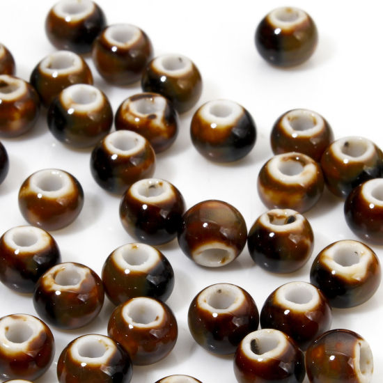 Picture of 100 PCs Ceramic Beads For DIY Jewelry Making Round Brown About 6mm Dia, Hole: Approx 2.2mm