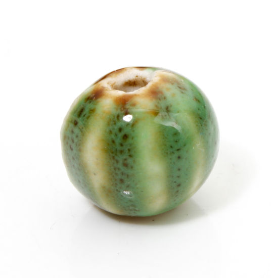 Picture of 20 PCs Ceramic Beads For DIY Jewelry Making Pumpkin Green About 12mm x 11mm, Hole: Approx 2mm