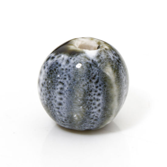 Picture of 20 PCs Ceramic Beads For DIY Jewelry Making Pumpkin Steel Gray About 12mm x 11mm, Hole: Approx 2mm