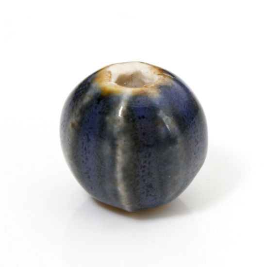 Picture of 20 PCs Ceramic Beads For DIY Jewelry Making Pumpkin Dark Blue About 12mm x 11mm, Hole: Approx 2mm