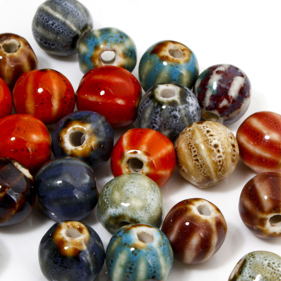 Picture of 20 PCs Ceramic Beads For DIY Jewelry Making Pumpkin At Random Mixed Color About 12mm x 11mm, Hole: Approx 2mm