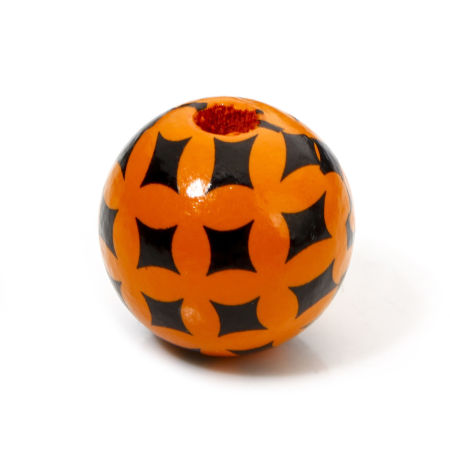 Imagen de 20 Unidades Madera Halloween Espaciador Cuentas Para Hacer Joyas De Bricolaje Ronda Naranja Diamantes Patrón Aprox 16mm Dia, Agujero: Aprox 3.5mm