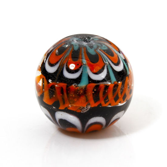 Picture of 1 Piece Lampwork Glass Beads For DIY Jewelry Making Round Multicolor About 20mm Dia, Hole: Approx 1.6mm