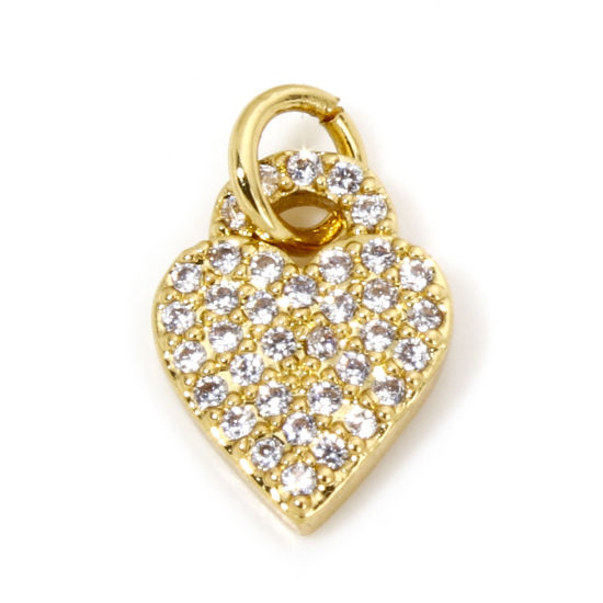 Immagine di 1 Pz Ecologico Ottone San Valentino Ciondoli Cuore 18K Vero Oro Placcato Micro Spianare Trasparente Cubic Zirconiae 15mm x 9mm