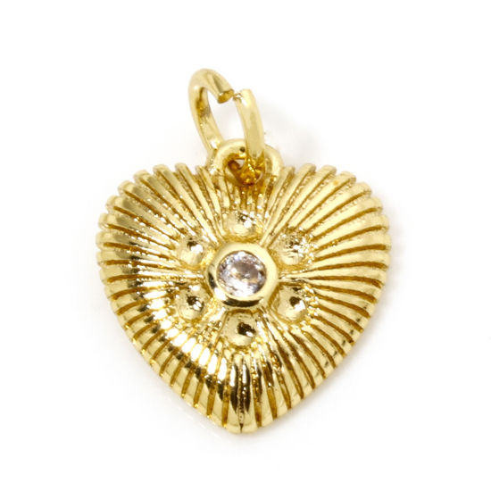 Immagine di 1 Pz Ecologico Ottone San Valentino Ciondoli Cuore 18K Vero Oro Placcato Struttura Trasparente Cubic Zirconiae 16mm x 12mm