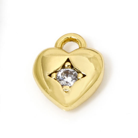 Immagine di 2 Pz Ecologico Ottone San Valentino Ciondoli Cuore 18K Vero Oro Placcato Stella Trasparente Cubic Zirconiae 7mm x 6mm