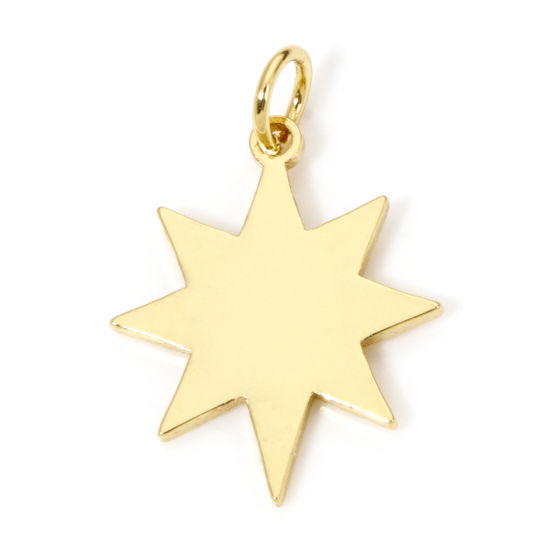 Picture of 5 PCs Eco-friendly Brass Galaxy Charms 18K Real Gold Plated Star Smooth Blank 22mm x 15mm