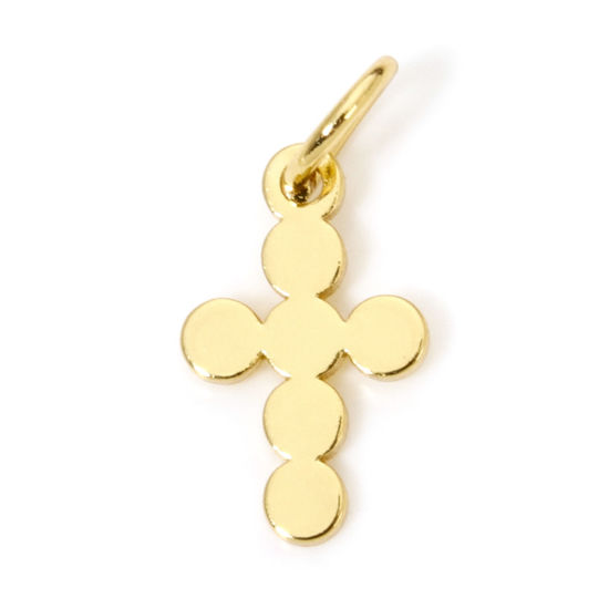 Picture of 5 PCs Eco-friendly Brass Religious Charms 18K Real Gold Plated Cross Smooth Blank 16mm x 7.5mm