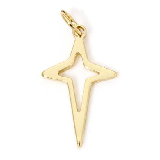 Picture of 5 PCs Eco-friendly Brass Galaxy Charms 18K Real Gold Plated Star Smooth Blank 24mm x 12mm