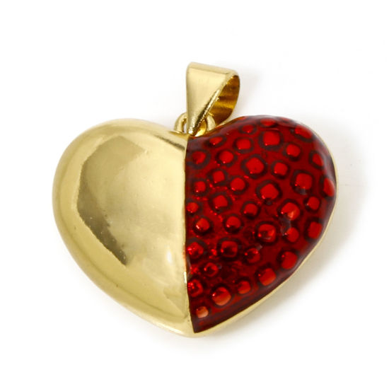 Picture of 1 Piece Eco-friendly Brass Charm Pendant 18K Real Gold Plated Red Heart Enamel 22mm x 20mm