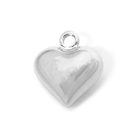 Picture of 1 Piece Eco-friendly Brass Valentine's Day Charms Real Platinum Plated Heart 3D 14mm x 12mm