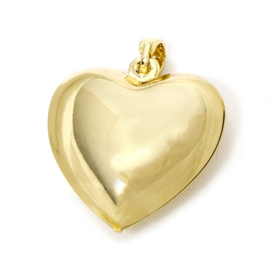 Picture of 1 Piece Eco-friendly Brass Valentine's Day Charms 18K Real Gold Plated Heart 3D 27mm x 22mm