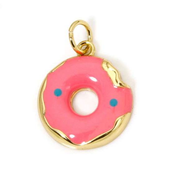 Image de 1 Pièce Breloques en Laiton Respectueux de la Nature Donuts Plaqué Or Véritable 18K Rose Émail 19mm x 14mm