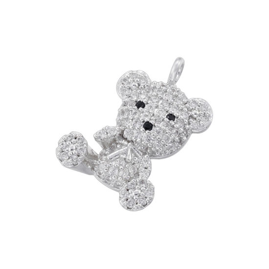Image de 1 Pièce Breloques Micro Pave en Laiton Ours Plaqué Platine à Zircone Cubique Clair 19mm x 12.5mm