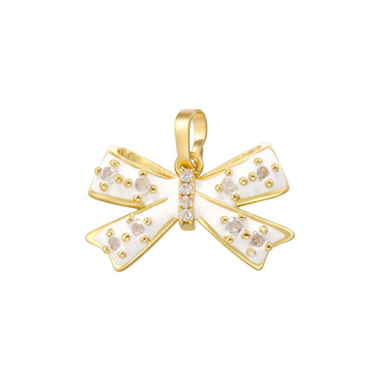 Изображение 1 ШТ Латунь Подвески Мороженое 18K позолоченный Белый С Эмалью Прозрачный Страз 20мм x 17мм