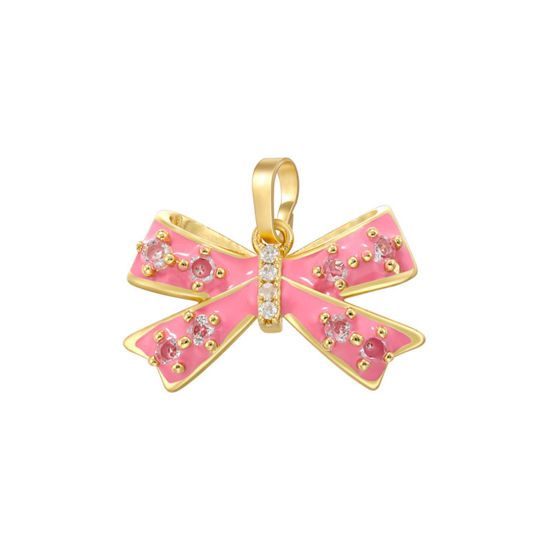 Изображение 1 ШТ Латунь Подвески Мороженое 18K позолоченный Розовый С Эмалью Прозрачный Страз 20мм x 17мм