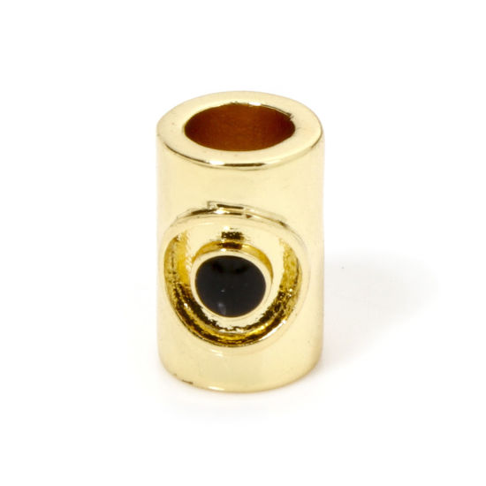 Immagine di 1 Pz Ecologico Ottone Religione Perline per la Creazione di Gioielli con Fai-da-te 18K Vero Oro Placcato Nero Cilindrico Malocchio Smalto Circa 9mmx 6mm, Foro:Circa 3.5mm