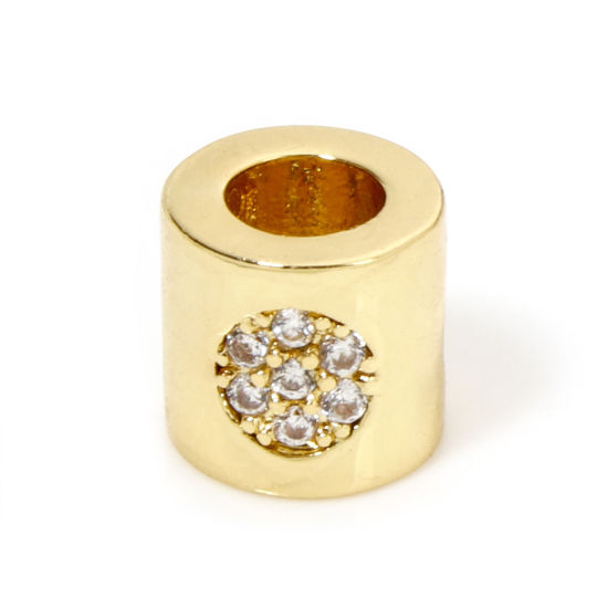 Bild von 1 Stück Umweltfreundlich Messing Galaxis Perlen zur DIY-Schmuckherstellung 18K Echtgold plattiert Zylinder Sonne Transparent Strass Etwa 6mm x 6mm, Loch: Ca 3,2mm