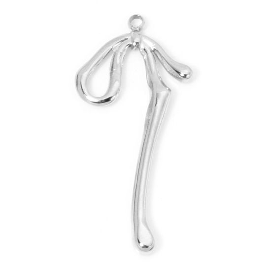 Bild von 1 Stück Umweltfreundlich 304 Edelstahl Stilvoll Anhänger Schleife Silberfarbe 33mm x 15.5mm