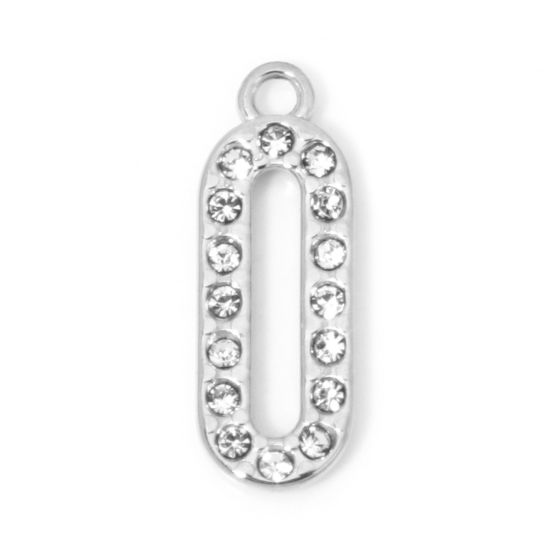 Bild von 1 Stück Umweltfreundlich 304 Edelstahl Exquisit Charms Oval Silberfarbe Kreisring Micro Pave Transparent Strass 21mm x 7.5mm