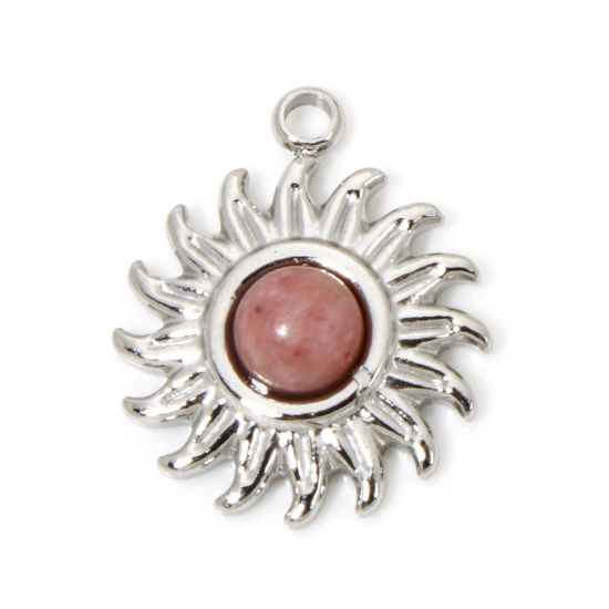 Immagine di 1 Pz Ecologico 304 Acciaio Inossidabile & Pietra Retrò Ciondoli Sole Tono Argento Rosso 14.5mm x 12.5mm