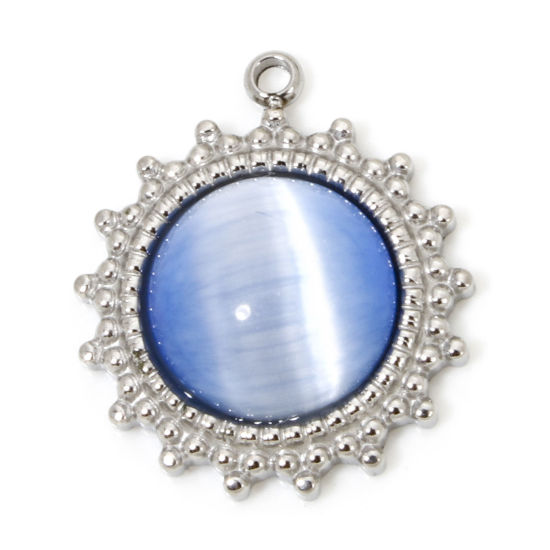 Immagine di 1 Pz Ecologico 304 Acciaio Inossidabile & Pietra Retrò Ciondoli Sole Tono Argento Blu 18.5mm x 16mm