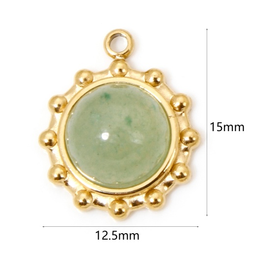 Immagine di 1 Pz Placcatura Sottovuoto Ecologica 304 Acciaio Inossidabile & Pietra Retrò Ciondoli Tondo Oro Placcato Verde Chiaro 15mm x 12.5mm