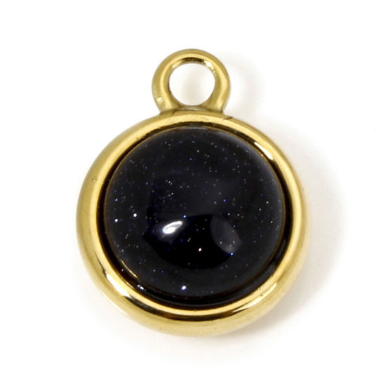 Image de 1 Pièce Breloques en 304 Acier Inoxydable & Pierre Placage Sous Vide Écologique Élégant hémisphérique Doré Bleu Foncé Amas Stellaire 20mm x 15.5mm