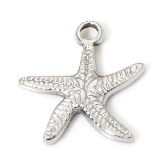 Image de 1 Pièce Breloques en 304 Acier Inoxydable Respectueux de la Nature Bijoux d'Océan Etoile de Mer Argent Mat 15.5mm x 15mm