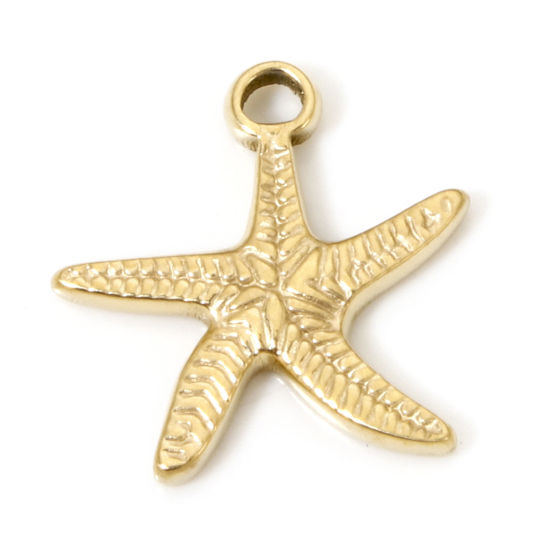 Image de 1 Pièce Breloques en 304 Acier Inoxydable Placage Sous Vide Écologique Bijoux d'Océan Etoile de Mer Doré 15.5mm x 15mm